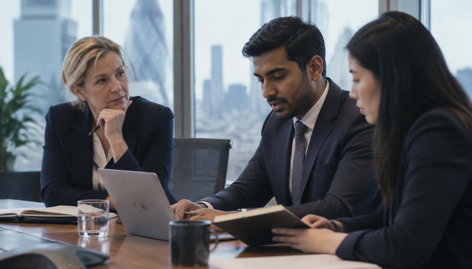 Professionals in a working discussion in a city office